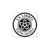 Ronde Ex Libris Flower Motif (wit op zwart) Rubberstempel (Afrduk)