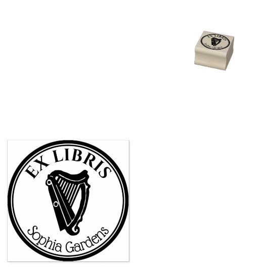 Ronde Ex Libris - Harp Motif Rubberstempel (Gestempeld)