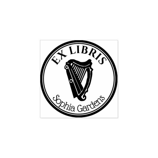 Ronde Ex Libris - Harp Motif Rubberstempel (Afrduk)