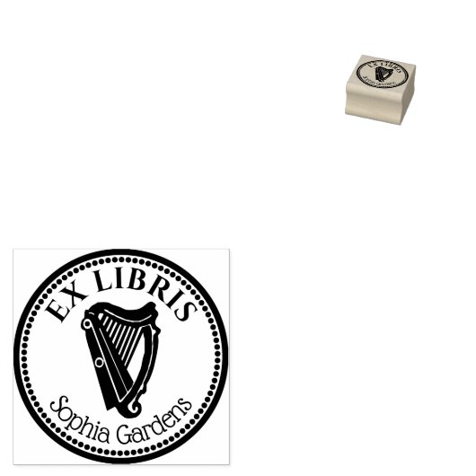 Ronde Ex Libris - Harp Rubberstempel (Gestempeld)
