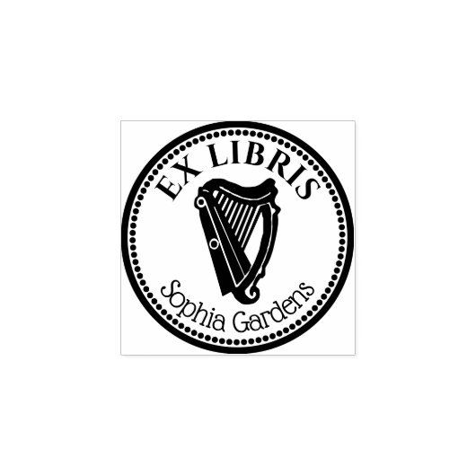 Ronde Ex Libris - Harp Rubberstempel (Afrduk)