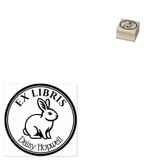 Ronde Ex Libris Konijn Rubberstempel (Gestempeld)