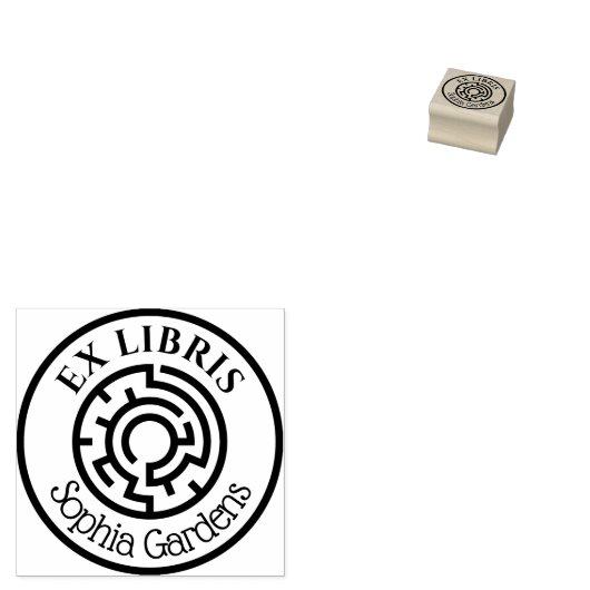 Ronde Ex Libris Labyrinth Rubberstempel (Gestempeld)