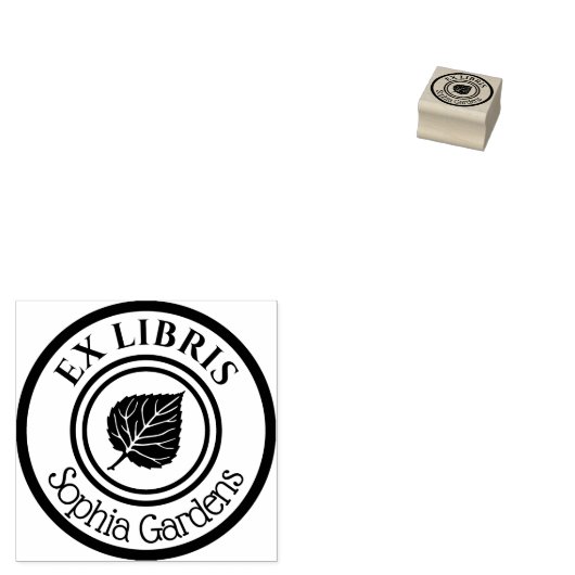 Ronde Ex Libris Leaf Motif Rubberstempel (Gestempeld)