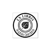 Ronde Ex Libris Leaf Motif Rubberstempel (Afrduk)
