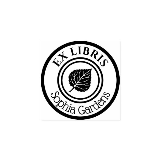 Ronde Ex Libris Leaf Motif Rubberstempel (Afrduk)