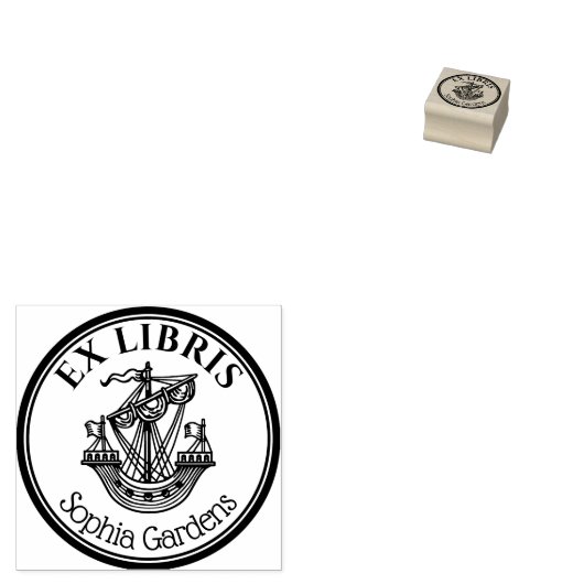 Ronde Ex Libris Lymphad Motif v2 Rubberstempel (Gestempeld)
