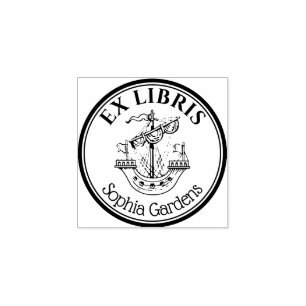 Ronde Ex Libris Lymphad Motif v2 Rubberstempel