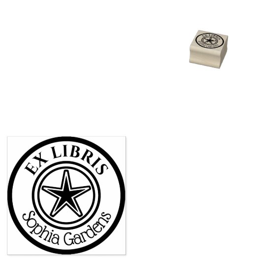 Ronde Ex Libris Star Motif Rubberstempel (Gestempeld)