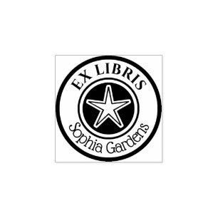Ronde Ex Libris Star Motif v2 Rubberstempel