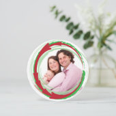 Ronde Familiefoto Rood & Groen Kerst Kaart (Staand voorkant)