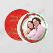 Ronde Familiefoto Rood & Groen Kerst Kaart (Voorkant / Achterkant)