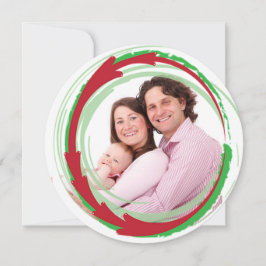 Ronde Familiefoto Rood & Groen Kerst Kaart