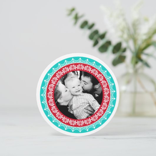 Ronde feestelijke fotokaarten feestdagenkaart (Staand voorkant)