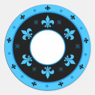 Ronde Fleur de Lis Stickers BLAUW & ZWART