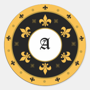Ronde Fleur de Lis Stickers met Tekst
