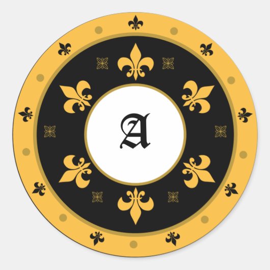 Ronde Fleur de Lis Stickers met Tekst (Voorkant)