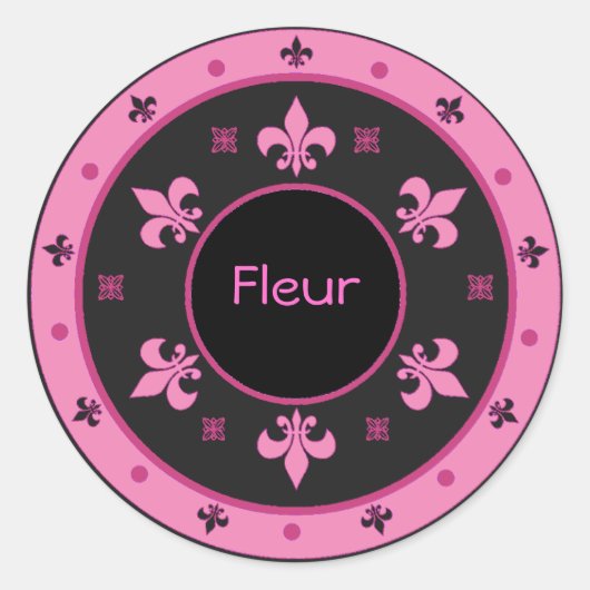 Ronde Fleur de Lis Stickers met  Tekst (Voorkant)