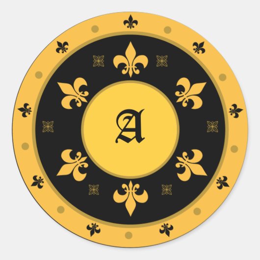 Ronde Fleur de Lis Stickers met Tekst (Voorkant)