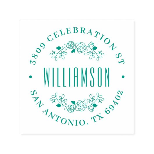 Ronde Floral familienaam retouradres Zelfinktende Stempel (Design)