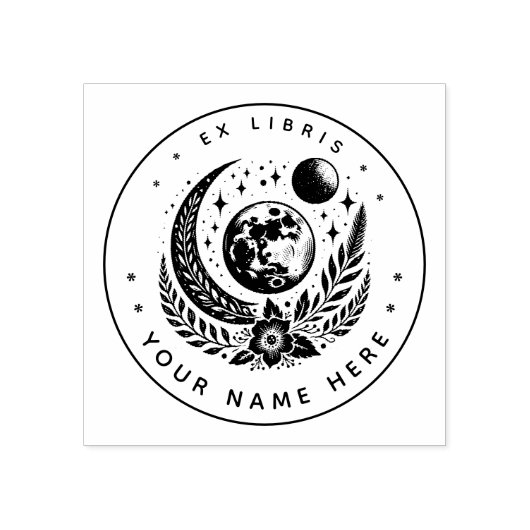 Ronde Floral maan ex libris stempel (Afrduk)