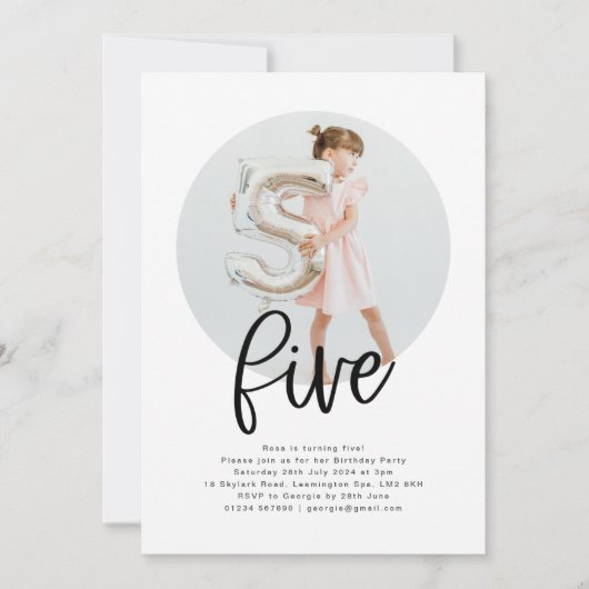 Ronde Foto 5 Birthday Uitnodiging (Voorkant)