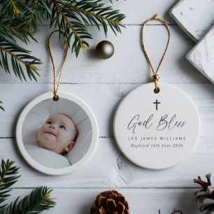 Ronde foto als doopgeschenk keramisch ornament