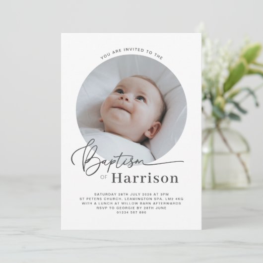 Ronde foto Baptism-uitnodiging Kaart (Staand voorkant)