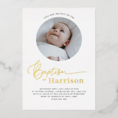 Ronde foto doop - Goud Folie Uitnodiging (Voorkant)