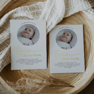 Ronde foto doop - Goud Folie Uitnodiging