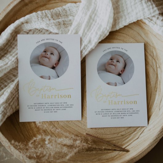 Ronde foto doop - Goud Folie Uitnodiging