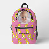 Ronde foto en tekst Roze Teddybeer Baby Bedrukte Rugzak (Voorkant)