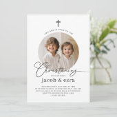 Ronde foto Gezamenlijke jongens doopuitnodiging Kaart (Staand voorkant)