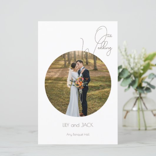 Ronde Foto Minimalistische bruiloft menu (Staand voorkant)