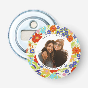 Ronde foto mooie wilde bloem frame met tekst button flesopener