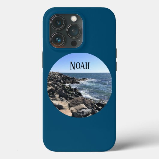 Ronde foto van Atlantische Oceaan Rocky Shore Blue Case-Mate iPhone Case (Achterkant)