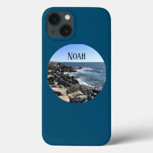 Ronde foto van Atlantische Oceaan Rocky Shore Blue Case-Mate iPhone Case