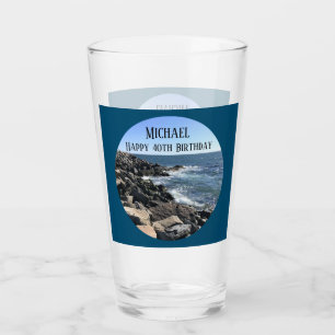 Ronde foto van Ocean Shore Blue Zee 40 Verjaardag Glas