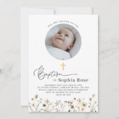 Ronde foto Wildflower Baptisme uitnodiging (Voorkant)
