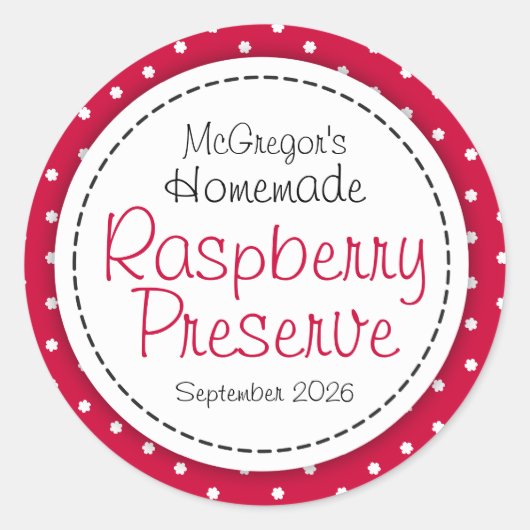 Ronde framboos conserveren of jam potje voedsellab ronde sticker (Voorkant)