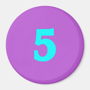 Ronde Fridge Magnet - nummer 5 - Turquoise/Violet