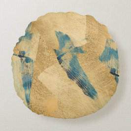 Ronde Gele Teal Abstracte Worpkussen Rond Kussen