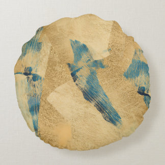 Ronde Gele Teal Abstracte Worpkussen Rond Kussen