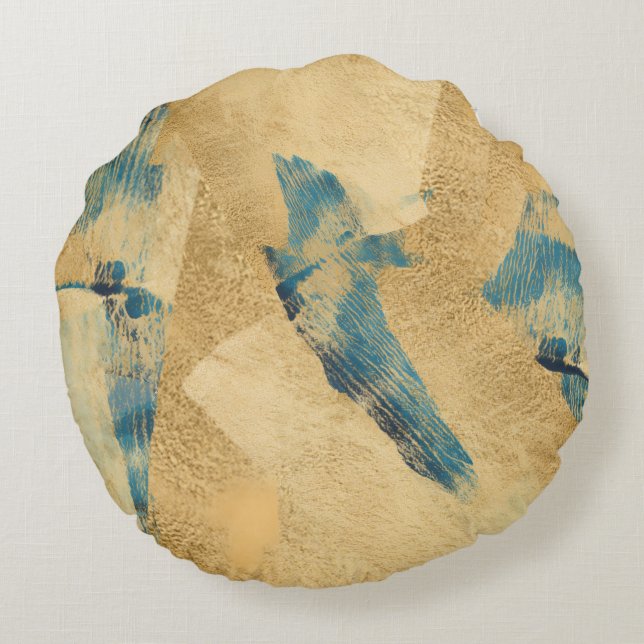 Ronde Gele Teal Abstracte Worpkussen Rond Kussen (Achterkant)