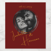 Ronde Gevormde Aangepaste Foto Rood en Goud Wijn Etiket (Enkel label)