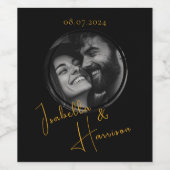 Ronde Gevormde Aangepaste Foto Zwart en Goud Wijn Etiket (Enkel label)