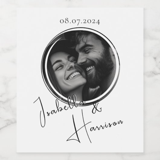 Ronde Gevormde Aangepaste Foto Zwart-Wit Wijn Etiket (Enkel label)