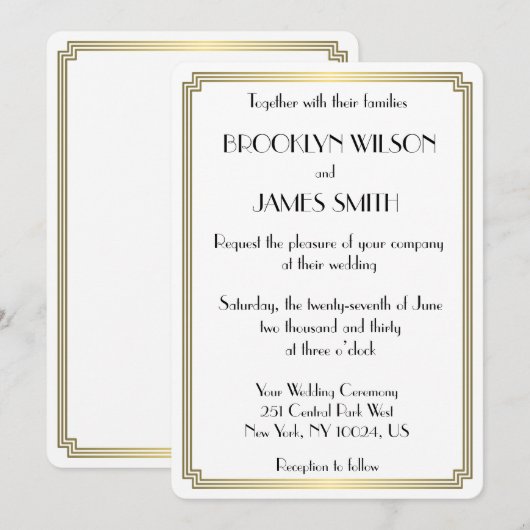 Ronde geweldige Gatsby Art Deco White Wedding Invi Kaart (Voorkant / Achterkant)