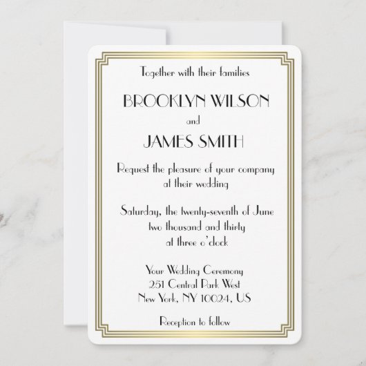 Ronde geweldige Gatsby Art Deco White Wedding Invi Kaart (Voorkant)