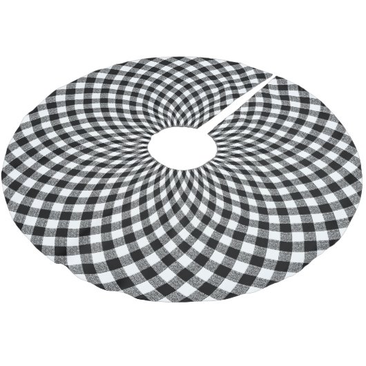 Ronde Gingham Check Zwart Wit Kerstboom Rok (Gekanteld)